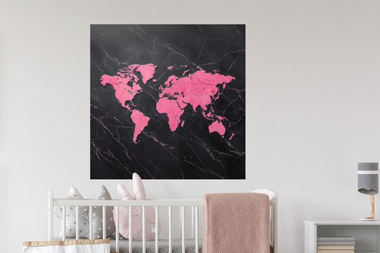 Muurstickers - Sticker Folie - Wereldkaart - Roze - Marmer - 100x100 cm - Plakfolie - Muurstickers Kinderkamer - Zelfklevend Behang XXL - Zelfklevend behangpapier - Stickerfolie
