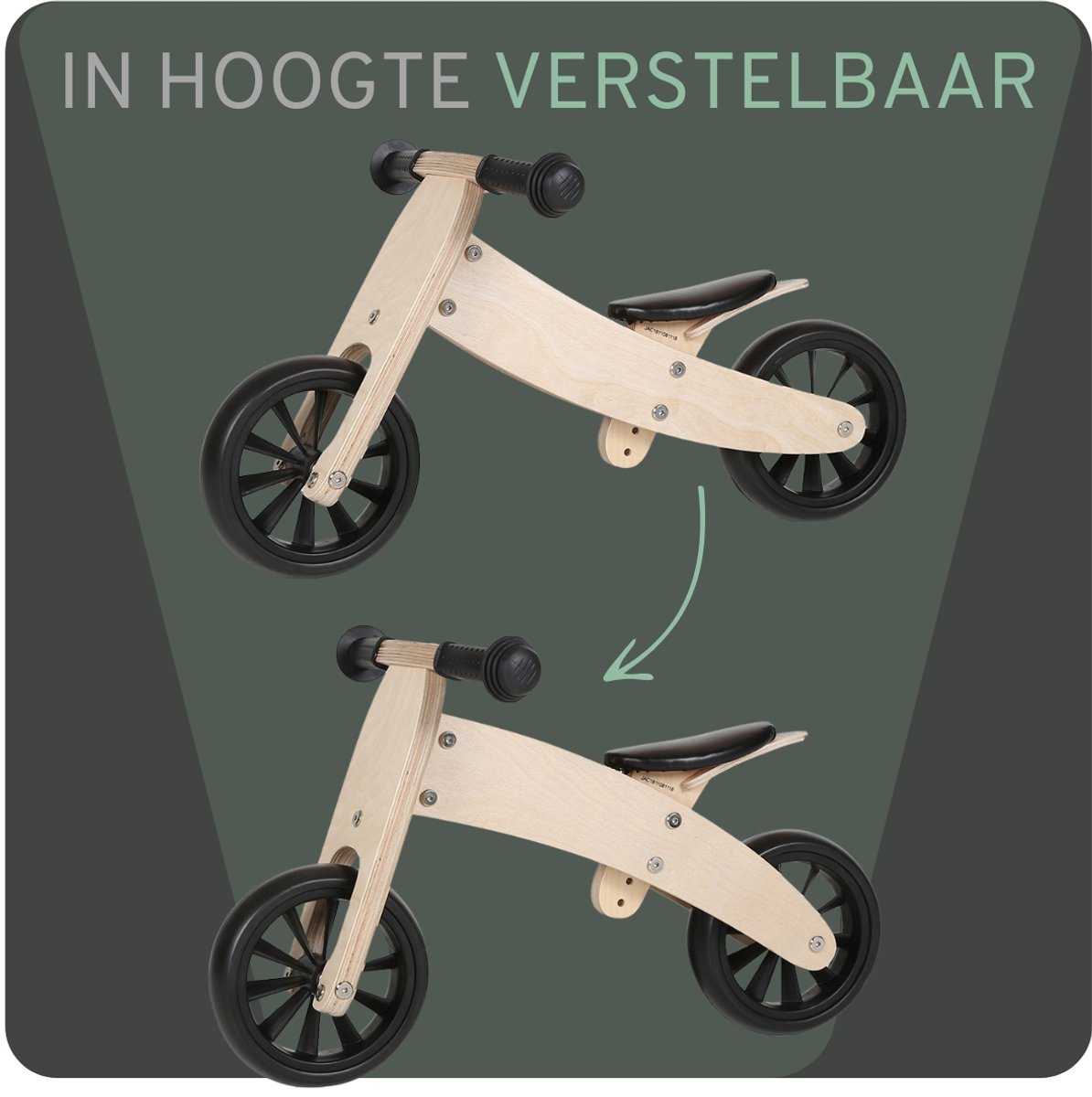 Bandits & Angels Smart Bike Loopfiets Hout 4-in-1 vanaf 1 jaar - Voor Jongens en Meisjes - Houten Loop Fiets - Omkeerbaar in Driewieler en Tweewieler - Verstelbaar Zadel — afbeelding 6