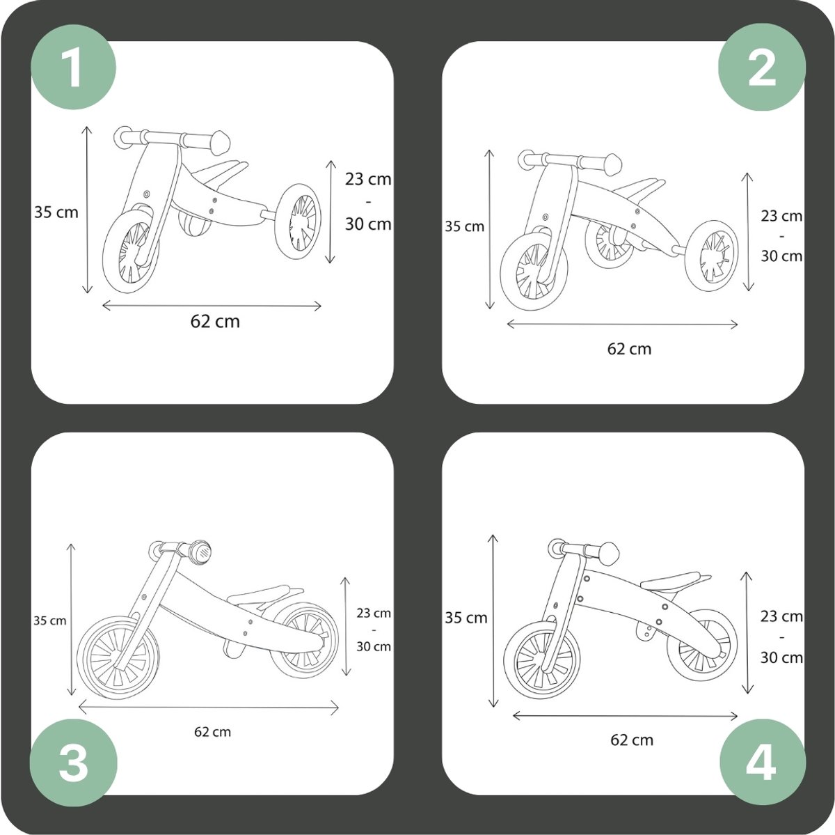 Bandits & Angels Smart Bike Loopfiets Hout 4-in-1 Petrol Blauw vanaf 1 jaar - Voor Jongens en Meisjes - Houten Loop Fiets - Omkeerbaar in Driewieler en Tweewieler - Verstelbaar Zadel — afbeelding 8