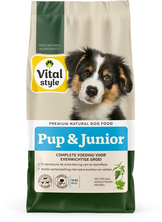 VITALstyle Pup & Junior - Puppy Brokken - Ondersteunt Een Geleidelijke Groei - Met o.a. Brandnetel & Peterselie - 10 kg