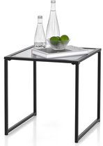 COSTWAY Bijzettafel, kleine tuintafel, balkontafel met tafelblad van gehard glas, koffietafel voor woonkamer, tuin, balkon, terras, 43 x 43 x 45 cm
