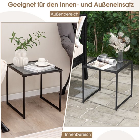 Geen Montage Nodig COSTWAY Bijzettafel Inklapbaar – Ronde Balkontafel Van Gehard Glas En Metaal – 46x46x47 Cm Voor Tuin, Terras Of Balkon Tafel Voor Balkon