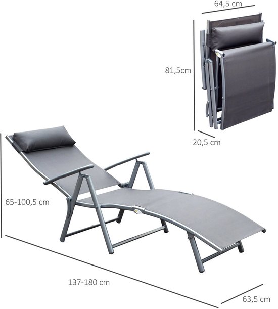 Zonnebed - Ligbed - Zonnebedden Ligbedden - Opvouwbare Ligstoel - met Verstelbare Rugleuning - Ligbed Tuin - Zomer - Zon - Ligbedden - Ligbed Buiten - Grijs van Merkloos	 — afbeelding 3