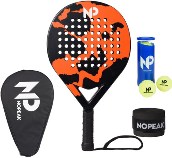 No Peak Padel racket Oranje – Padel - Inclusief Padel tas en Padel ballen – Padelracket