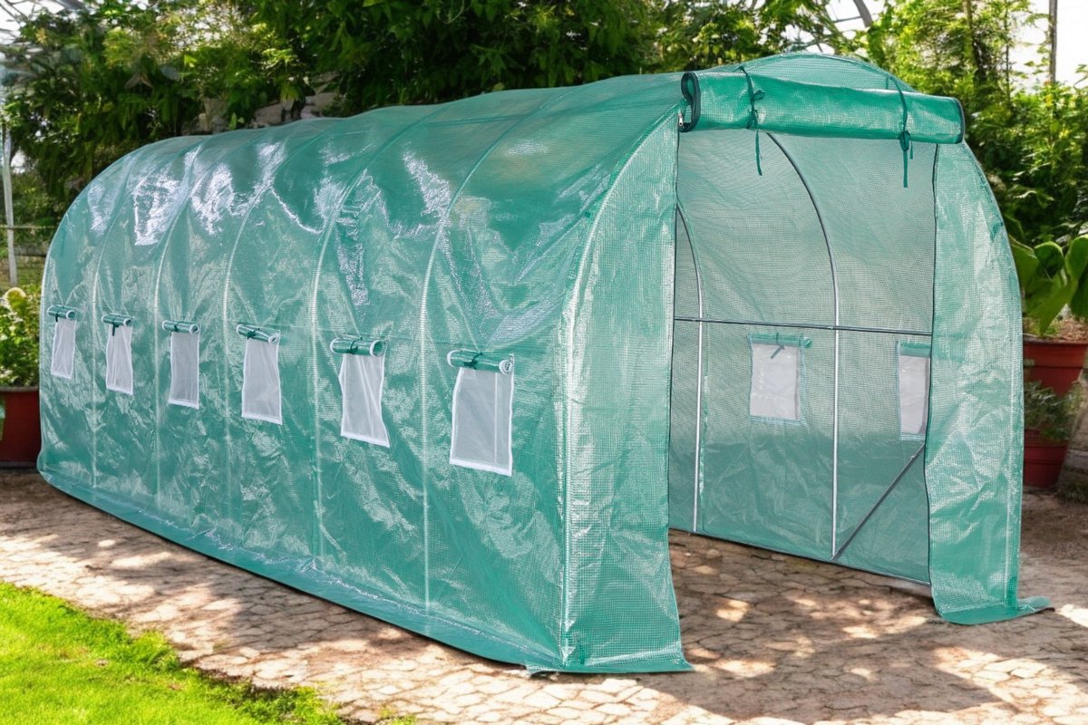 Lendo Online Tunnelkas met PE waterdichte hoes - Tuinkas 200x600x200cm - gegalvaniseerd staal - groen - Broeikas - Kas - Serre - Kweekkas - Foliekas - Groentekas - Tomatenkas