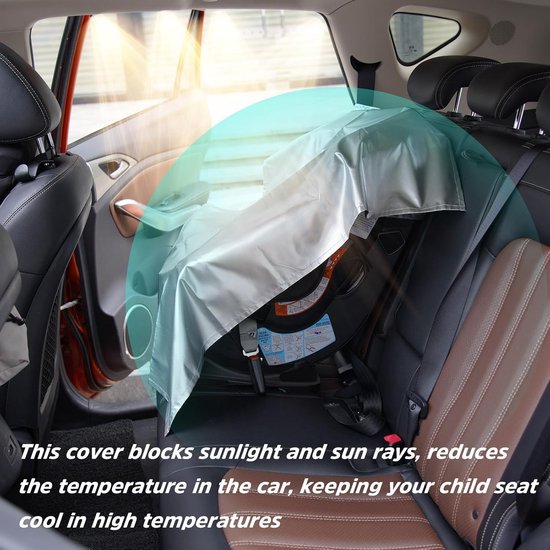 74×95cm - Zonnescherm voor kinderautostoel - Stofhoes voor kinderautostoel - Blokkeert UV-straling en beschermt tegen de zon - Houdt de peuterstoel koel - Stof- en vuilafstotend - Reisaccessoire - Zilver — afbeelding 5