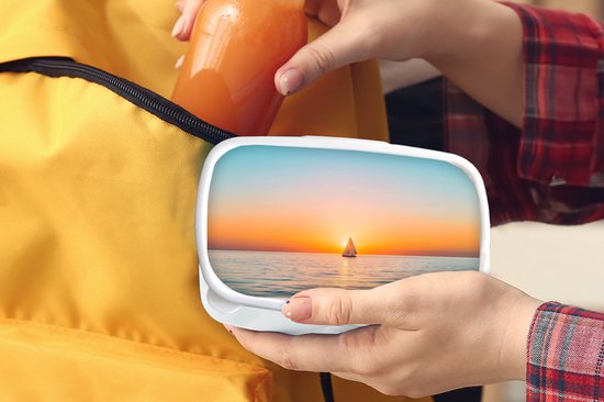 Boîte à pain blanche - Lunchbox Mer - Voilier - Coucher de soleil - Boîte à lunch 18x12x6 cm