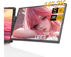 UPERFECT Portable Monitor G13 14" 2K draagbaar scherm | 100% sRGB draagbare monitor| 180° Auto-Rotatie portable monitoren| Anti-verblindend IPS | Dual USB-C