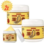 Twee potten Original Ginseng Creme, 125ml elk, met gele crème en etiket met ginsengwortel.