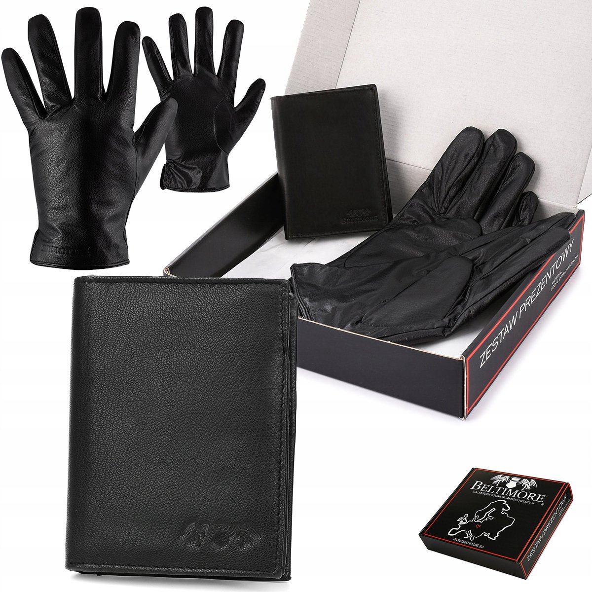 Beltimore T90 - Leren Portemonnee en Handschoenen Set - Zwart - Heren