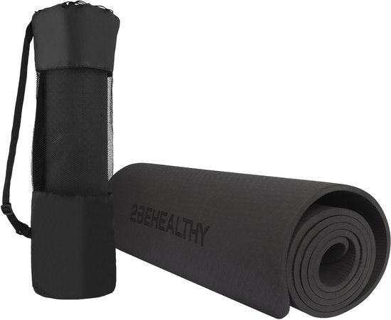 2BEHEALTHY Yogamat Extra Dik - 0,8 cm - Yogamat Antislip - Sportmat - Joga Mat - Fitnessmat - Meditatiemat - Exercise Mat - Yoga Matje - Zwart