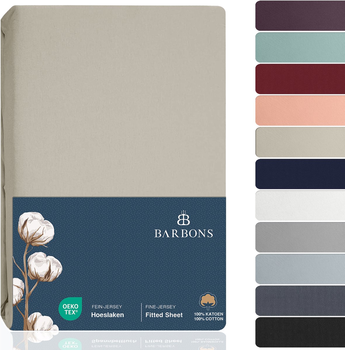 BARBONS hoeslaken 140 x 200 - hoeslakens Jersey 145 g/m² - 100% katoen - zand