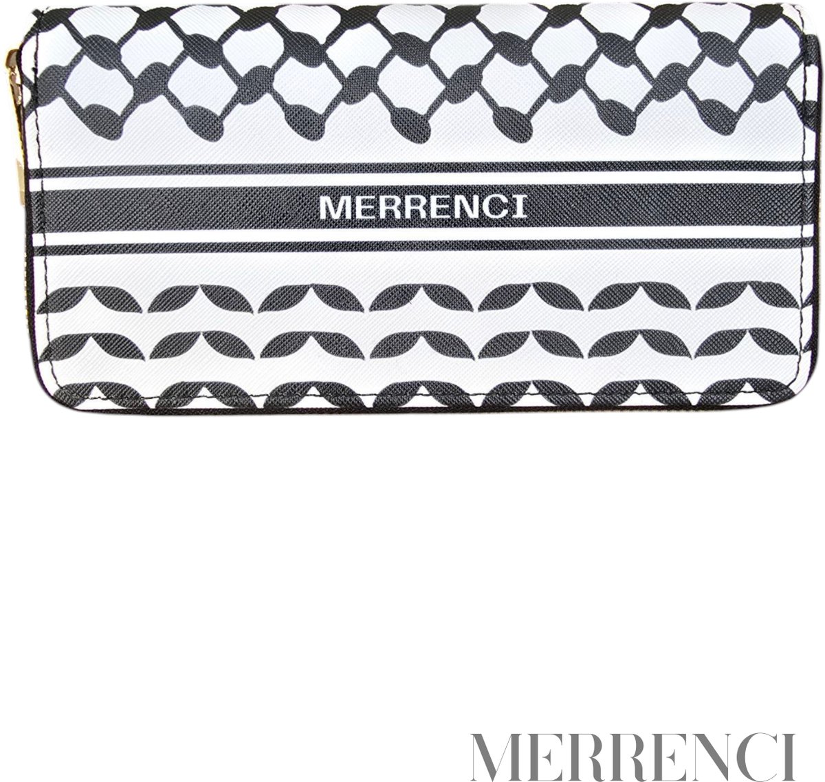 MERRENCI® Keffiyeh-Geïnspireerde Portemonnee – Stijlvol & Betekenisvol, met Gouden Rits en PU-Leer (20 x 10 cm)