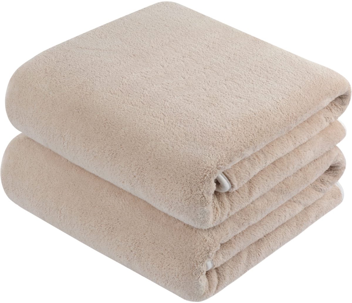 My Ninki ® Superieure Grote Microvezel Badhanddoekenset XXL, Sneldrogend en Zacht, 76x152 cm, Lichtbruin, 2 Stuks