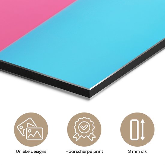 Aluminium schilderij 40x30 cm - Wanddecoratie metaal - Kuiken - Zonnebril - Blauw - Metalen muurdecoratie woonkamer - Decoratie industrieel - Foto op dibond - Industriële accessoires slaapkamer