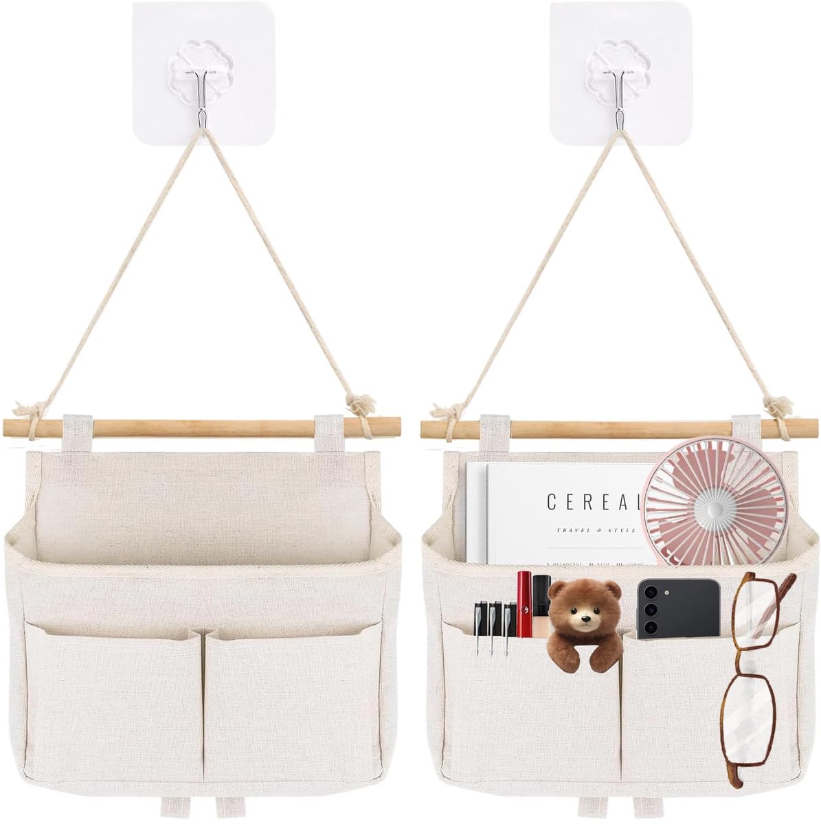 My Ninki ® Multifunctionele Hangende Opbergzakken Set voor Huis, Kantoor en Badkamer met Haken - 2 Stuks, Wit