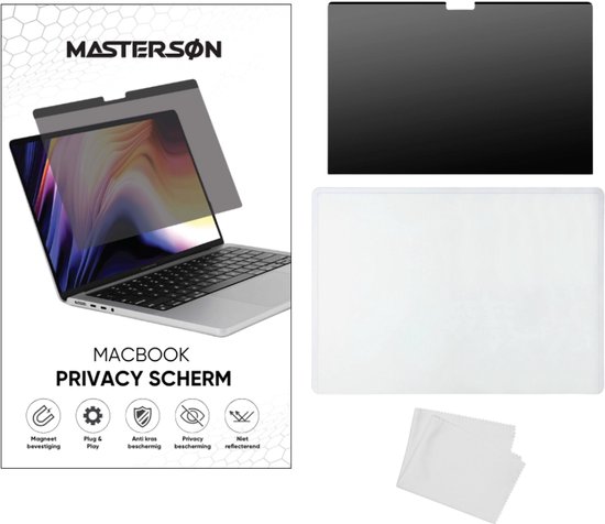 Mastersøn - Écran de confidentialité - Convient pour Apple Macbook 13 pouces - 13'' - Ordinateur portable - Écran de confidentialité - Protecteur - Filtre anti-lumière bleue - Avec aimants - Plug & Play