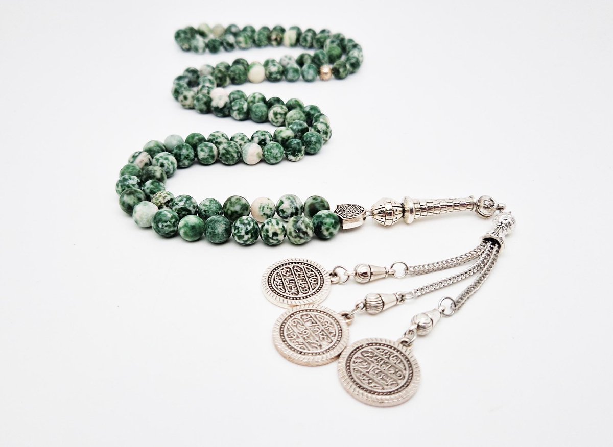 Handgemaakte tesbih "Tasbih" natuursteen "Qinghai hade" - Aantal kralen 99 - Diameter kralen 8MM - met metaal tassel "Qustantinia" - Een mooi cadeau-idee