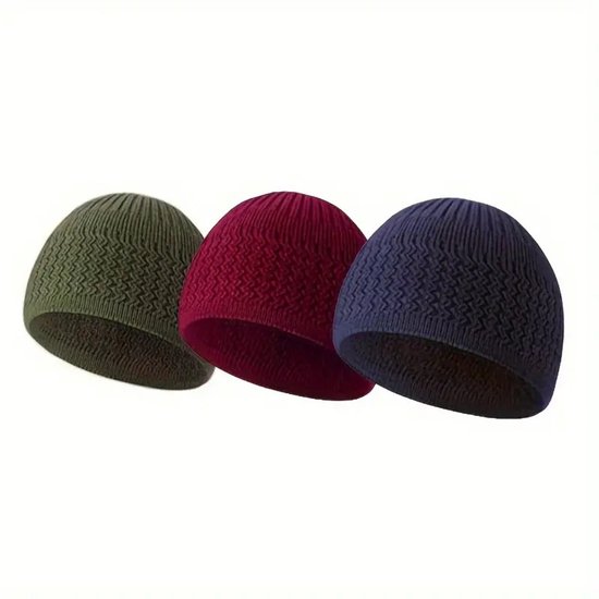 Bovista Kufi - Gebedshoed - Islam - Alhamdulillah - Islamitische Kleding - Moslim Kleding - Legergroen + Rood + Marineblauw - 3pc