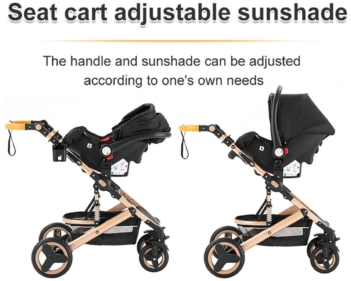 3-in-1 Kinderwagen Luxe Buggy Zwartgoud met Reiswieg en Autostoel thumbnail 2
