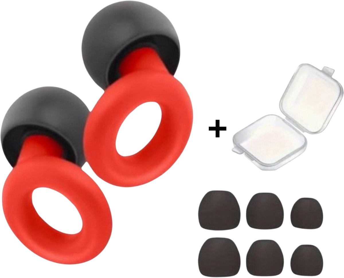 BMJ Trading ® Oordoppen Slapen - Earplugs - Overprikkeling - Earplugs - Rood - SNR 26 dB - Sleep Plugs - Inclusief Opbergdoosje - Festival Oordopjes - Herbruikbare Gehoorbescherming - Sport Oordopjes - Oordoppen Zwemmen - 8 Dop