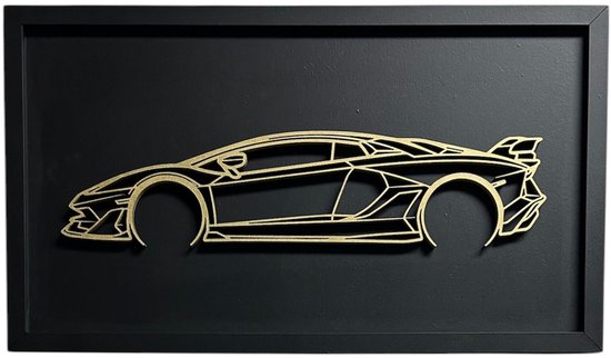 Décoration murale Lamborghini - Décoration murale voiture - 44x25 cm - Cadre - Zwart - Décoration murale salon - Mancave - Porsche - Décoration Mancave - Décoration murale - Décoration murale - Bois - Décoration murale - Lamborghini Aventador