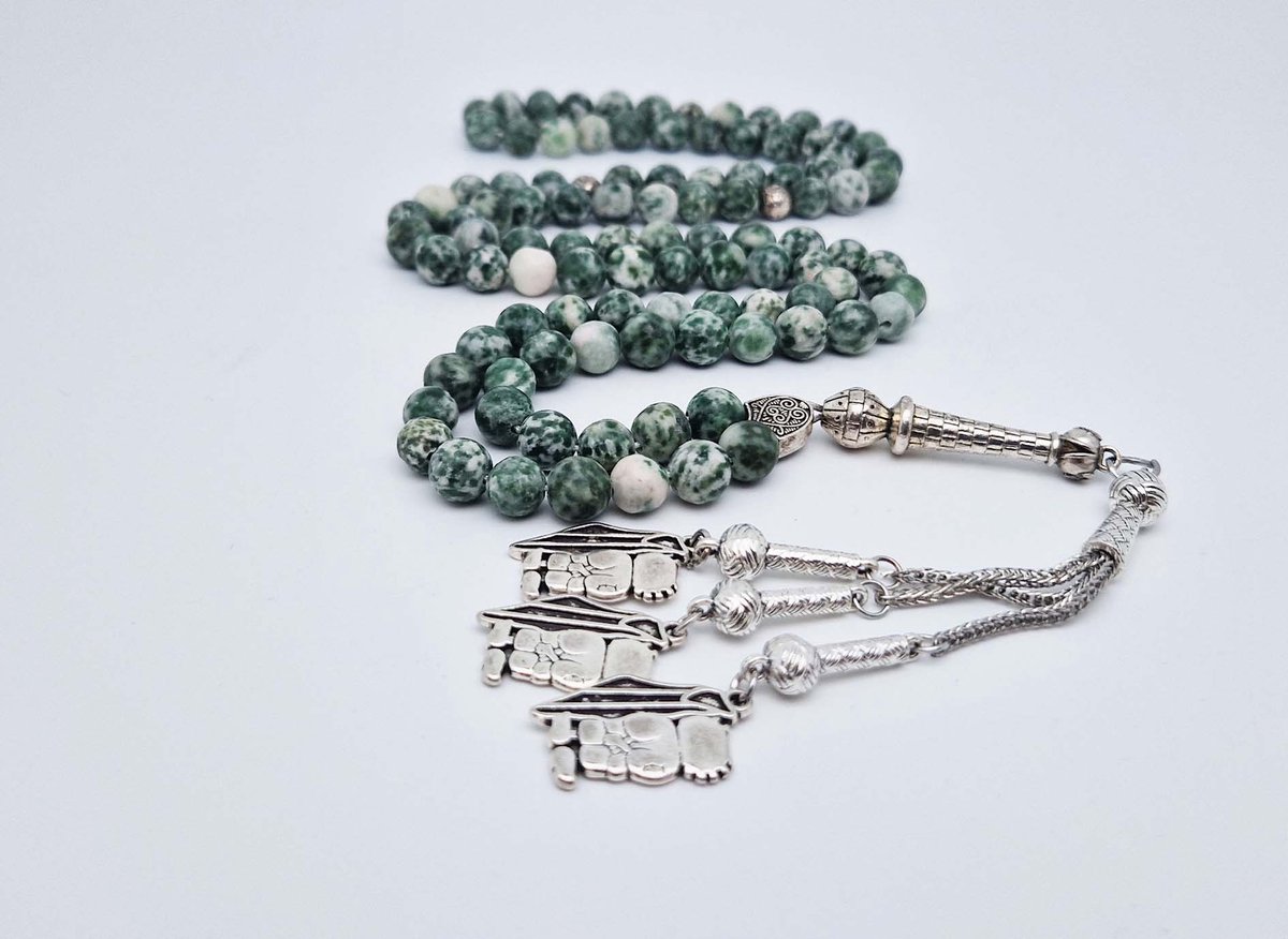 Handgemaakte tesbih "Tasbih" natuursteen "Qinghai hade" - Aantal kralen 99 - Diameter kralen 8MM - met metaal tassel "Hanzala" - Een mooi cadeau-idee