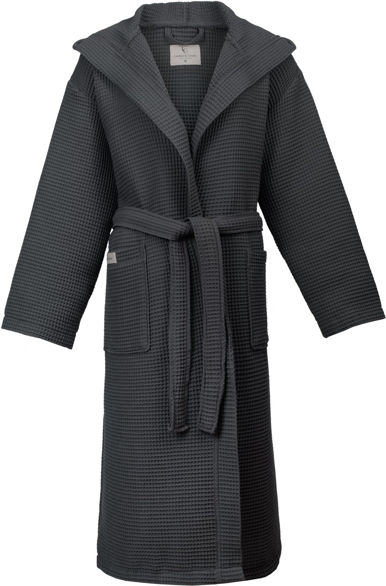 L&G - Unisex Sauna Badjas - 100% Katoen Badjas - L - Antraciet - Katoen wafel - Wafel Badjas Heren- badjas met capuchon heren - Badjas dames en heren - L