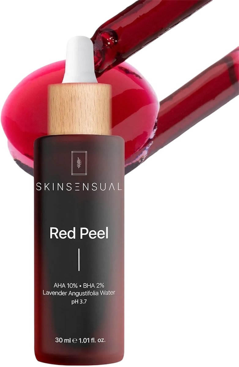 Goedkoopste Skin Sensual - Rood Peeling Serum - AHA 10 - BHA 2 - Huidvernieuwing, Porenverfijning, Anti- Acne, Egaliserende Effect, Bevat Lavendel Angustifolia Water, Hyaluronzuur, Salicylzuur, Glycerine, Vitamine C, Voor Alle Huidtypes - 30 ml