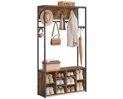 Homesy Industriële Kledingstandaard met Schoenenrek – Vintage Bruin & Inktzwart