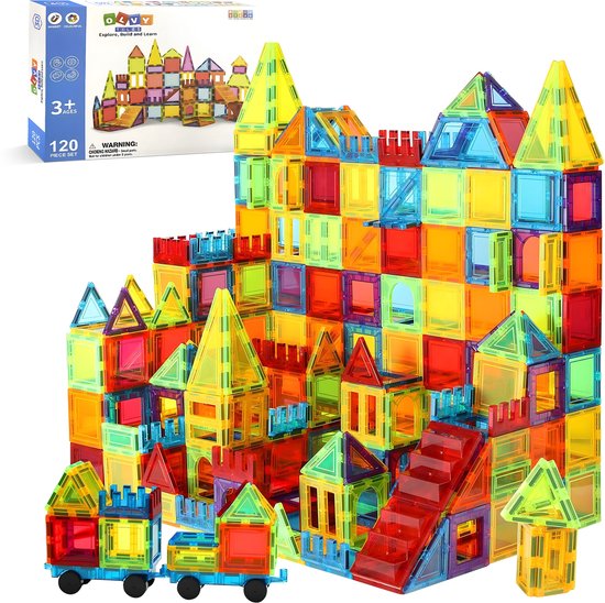 Magnetic Tiles - 120 Stuks - Magnetisch Speelgoed - Magnetische Tegels - Educatief & Constructie - Auto - Montessori Speelgoed - Magnetische Bouwstenen - Magnetische Bouwblokken - Voor 3, 4, 5, 6, 7, 8, 9 Jaar - Bouw je Magna Wereld - Kinderen - Olvy