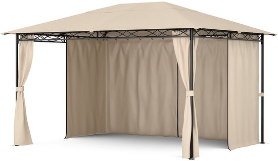 Pavillon Blumfeldt Mondo 3x4 - Structure en acier, avec Rideaux, auvent résistant aux intempéries, pavillon de jardin, acier inoxydable, montage facile, beige