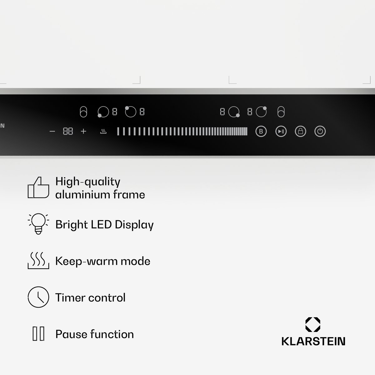 Klarstein DualTone Flex Inductiekookplaat - 4-zones inductiekookplaat, 7200 W, Flex-zones, Schuifregelaar & timer, Thermoboost, Wit, Aluminium frame, 59 cm design
