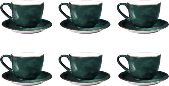Vivi Oggi - Koffiekopjes set van 6 - Ø 9cm - Cappuccino - Kop en Schotel - 150 ml - Italië - Groen