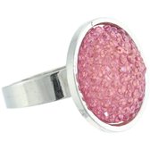Behave - Ring - Verstelbare Zilverkleurige Ring met Roze Imitatie Steentjes – Elegant & Trendy | Nikkelvrij