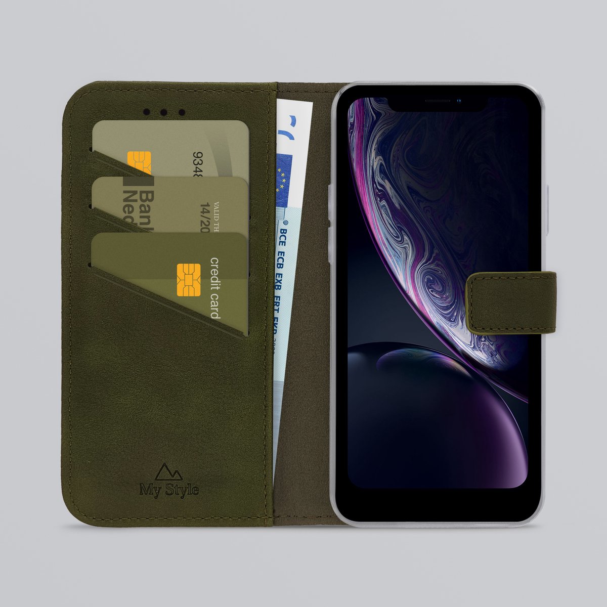 My Style Telefoonhoesje geschikt voor Apple iPhone 11 Hoesje | My Style Flex Wallet Bookcase Portemonnee | Pasjeshouder voor 3 Pasjes | Telefoonhoesje voor Pinpas / OV Kaart / Rijbewijs - Forest Green | Groen