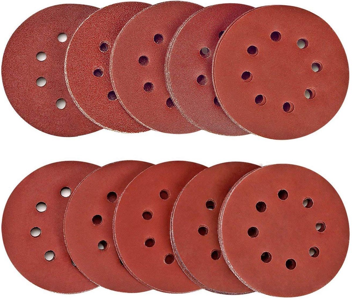 100 stuks - Schuurpapier set - rond schuurpapier - 125 mm - Schuurschijf - Korrel 40/80/120/180/320/400/600/800/1500/2000 - Schuurmachinepapier - voor schuurmachines - Schuurschijven voor hout, metaal en meer