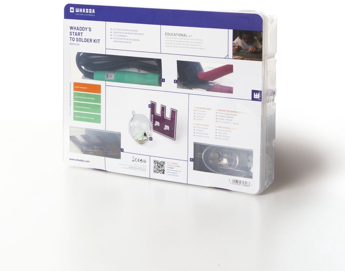 Whadda Educatieve Soldeerset - Whaddy Editie - Educatief Speelgoed - Experimenteerdoos Voor Beginners - Soldeerkit - Solderen Voor Beginners - Incl. 2 Gadgets, Soldeerbout, Soldeertin, Kniptang, Opbergdoos