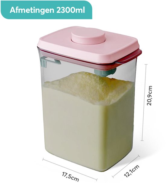ANKOU 2300 Melkpoeder bewaarbus (UV-block/bescherming) kleur: roze - Melkpoeder doseerdoos - Babyvoeding opslag - Melkpoeder dispenser| Babyvoeding opslag |voorraad pot met vacuüm roze deksel inclusief maatschep (5gram poeder) van Merkloos — afbeelding 4