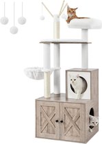 Bol.com Krabpaal met kattenbak 2-in-1 kattenboom verborgen kattentoilet met sisalstammen afneembare pluche ballen Greige PCT113G01 aanbieding