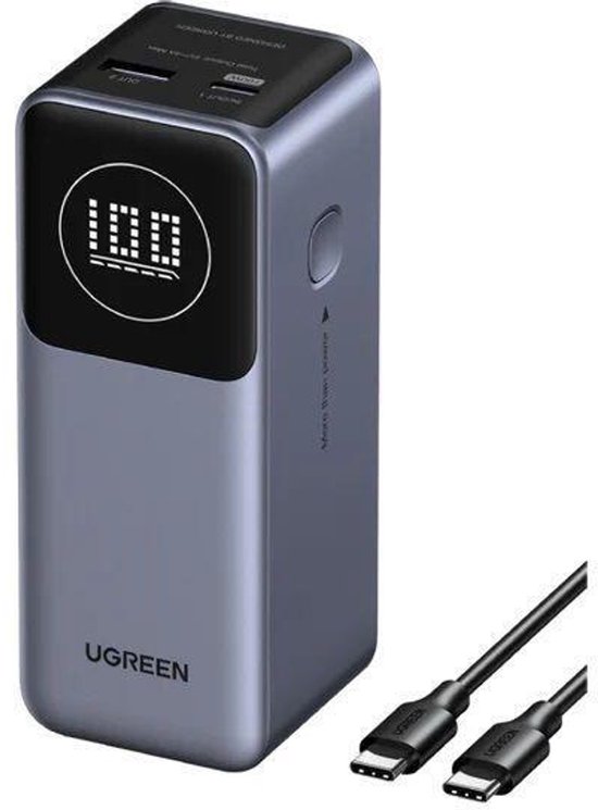UGREEN Nexode Powerbank 12000mAh 100W USB-C PD 3.0 Snellader, Lichtgewicht Externe Batterij met Display
