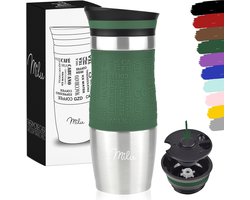 Milu Thermosbeker Koffie To Go - 370 & 450 ml - 100% Lekvrij - Thermobeker, Koffiebeker To Go, Drinkbeker van Roestvrij Staal - Autobeker Dubbelwandige Isolatie - Thermos Beker Auto- Travel mug - Thermo Beker (370 ml Olijfgroen)