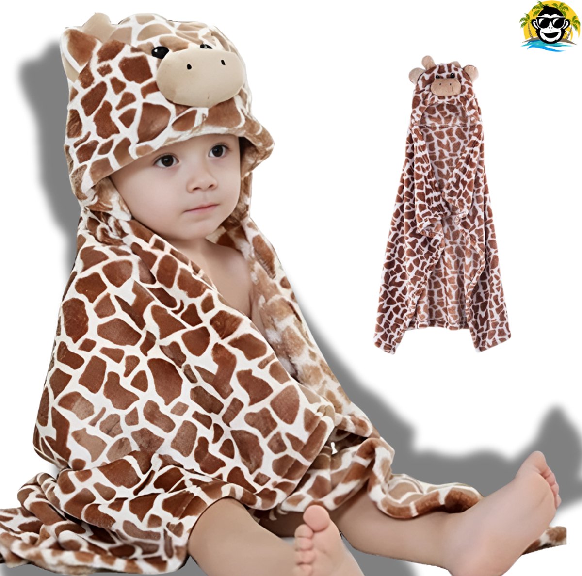 BoefieBoef Giraffe Dieren Badcape Baby 0-3 Jaar – Giraf Baby Handdoek met Capuchon – Fleece Wikkeldeken & Babydeken – Babycape, Omslagdoek & Badponcho – Kraamcadeau & Geboortecadeau – Bruin Geel – foto 8