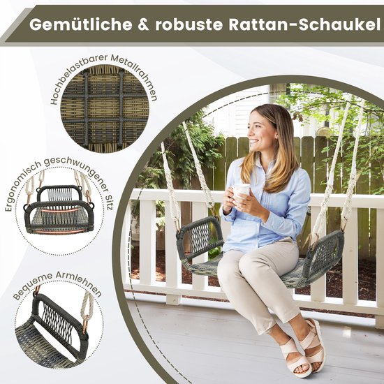 Outsunny Hangstoel, Opvouwbare Mandstoel met Kussen, Stalen Frame, voor