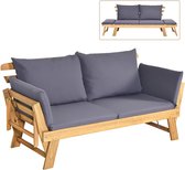 COSTWAY Acacia Houten Omvormbare Slaapbank met Verstelbare Armleuningen, Inklapbare Chaise Longue met Armleuningen en Kussens, Buiten Slaapbank voor Tuin, Zwembad, Achtertuin (grijs)