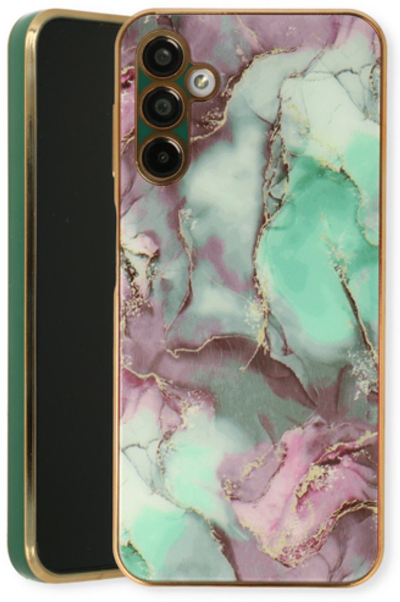 Telefoonhoesje Geschikt voor Samsung A14 - Marmer Back Cover - Groen - Achterkantje