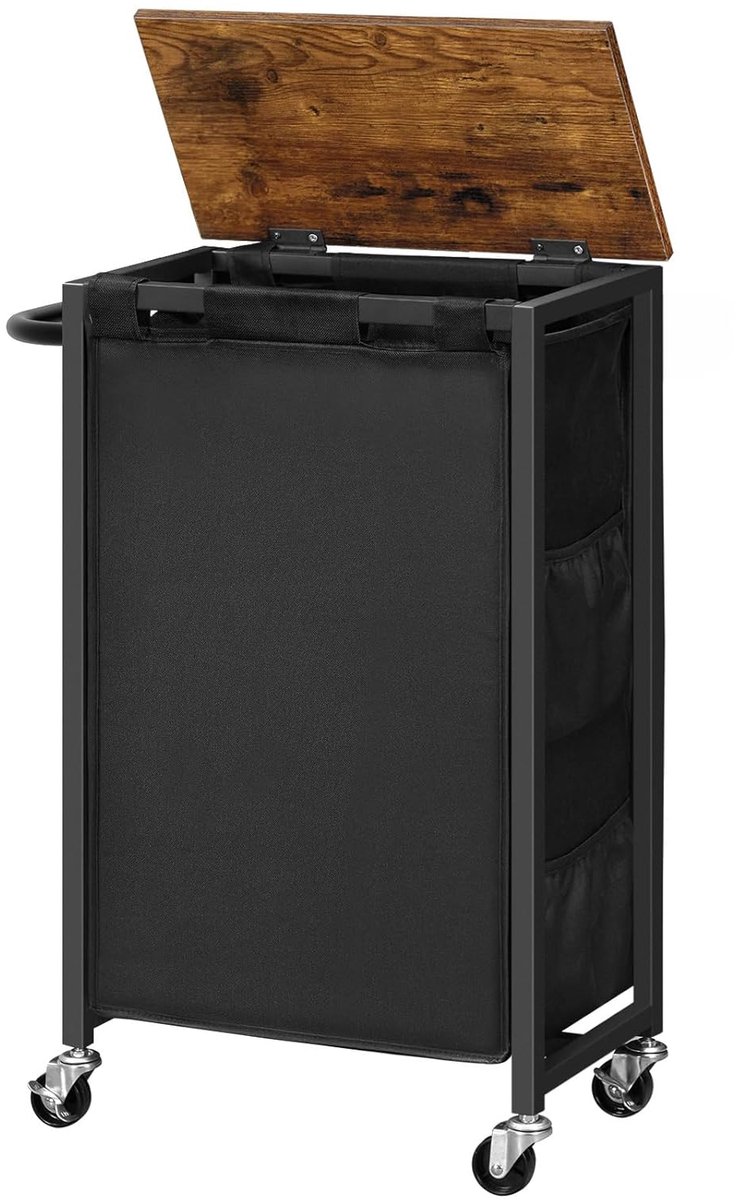 TRANKIELO® - Wasmand met Deksel en Wielen – Ruimtebesparend – Vintage Bruin en Zwart – 43,4 L Capaciteit – Oxford-Stof Tas
