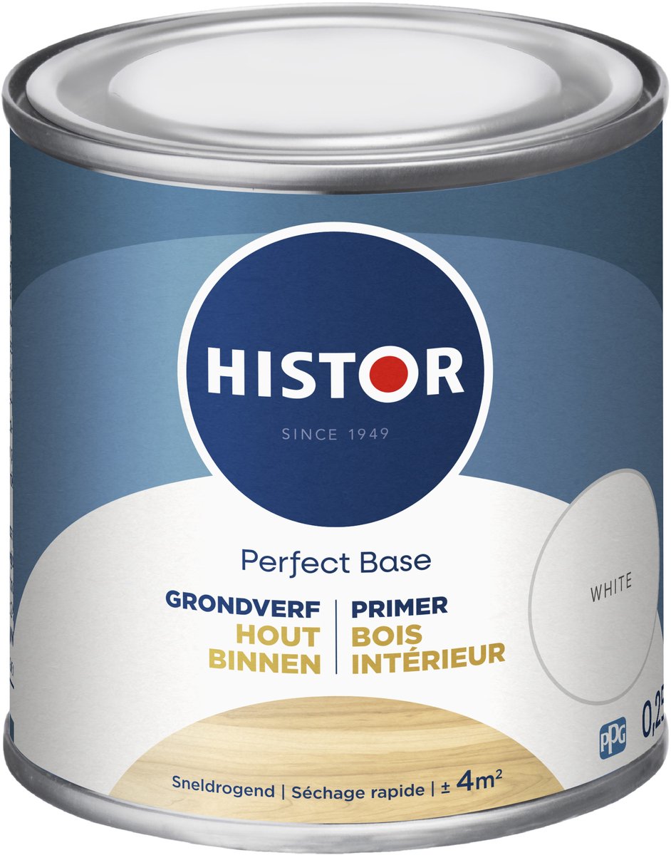 Histor Perfect Base Grondverf - Houtverf voor Binnen - Primer Verf voor Hout op Waterbasis - Uitstekende Hechting en Extra Dekking - Wit - 0.25 L – foto 2