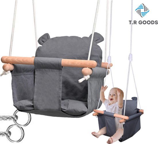 TR Goods - Siège bébé en bois de Luxe - Balançoire bébé - Grijs - Balançoire intérieure