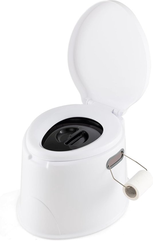COSTWAY Campingtoilet, draagbaar, reistoilet, belastbaar tot 200 kg, mobiel toilet met afneembaar emmer, toiletpapierhouder, voor kamperen, wandelen en reizen